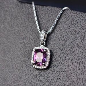 Amethyst CZ Silver Pendant Necklace